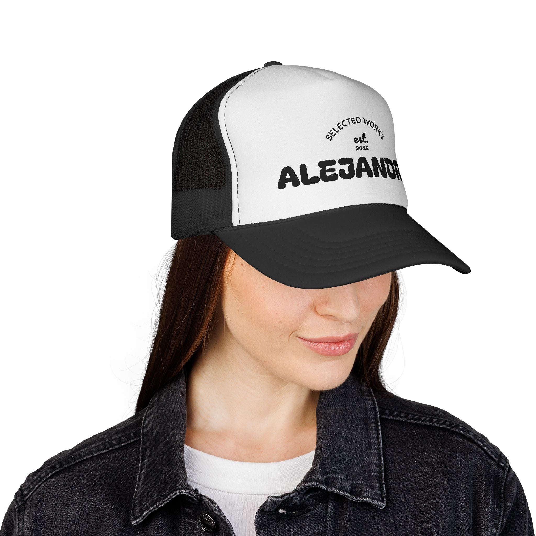 Personalized 'Alejandro' Trucker Cap – Retro Mesh Baseball Hat, 'Selected Works est. 2026'
